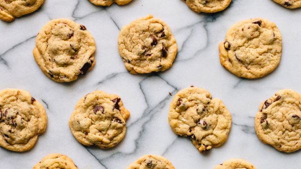 Overhead view of chocolate chip cookies